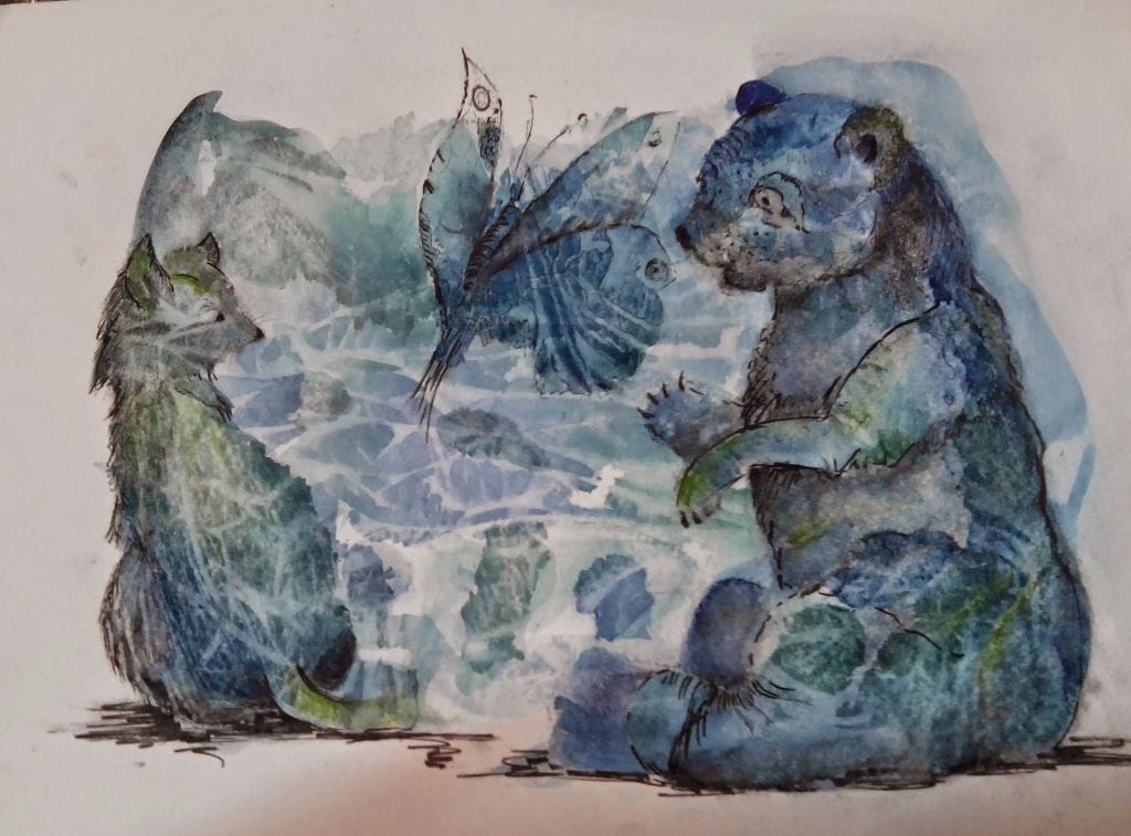 Reven, bamse og sommerfugl / Fox, bear and butterfly